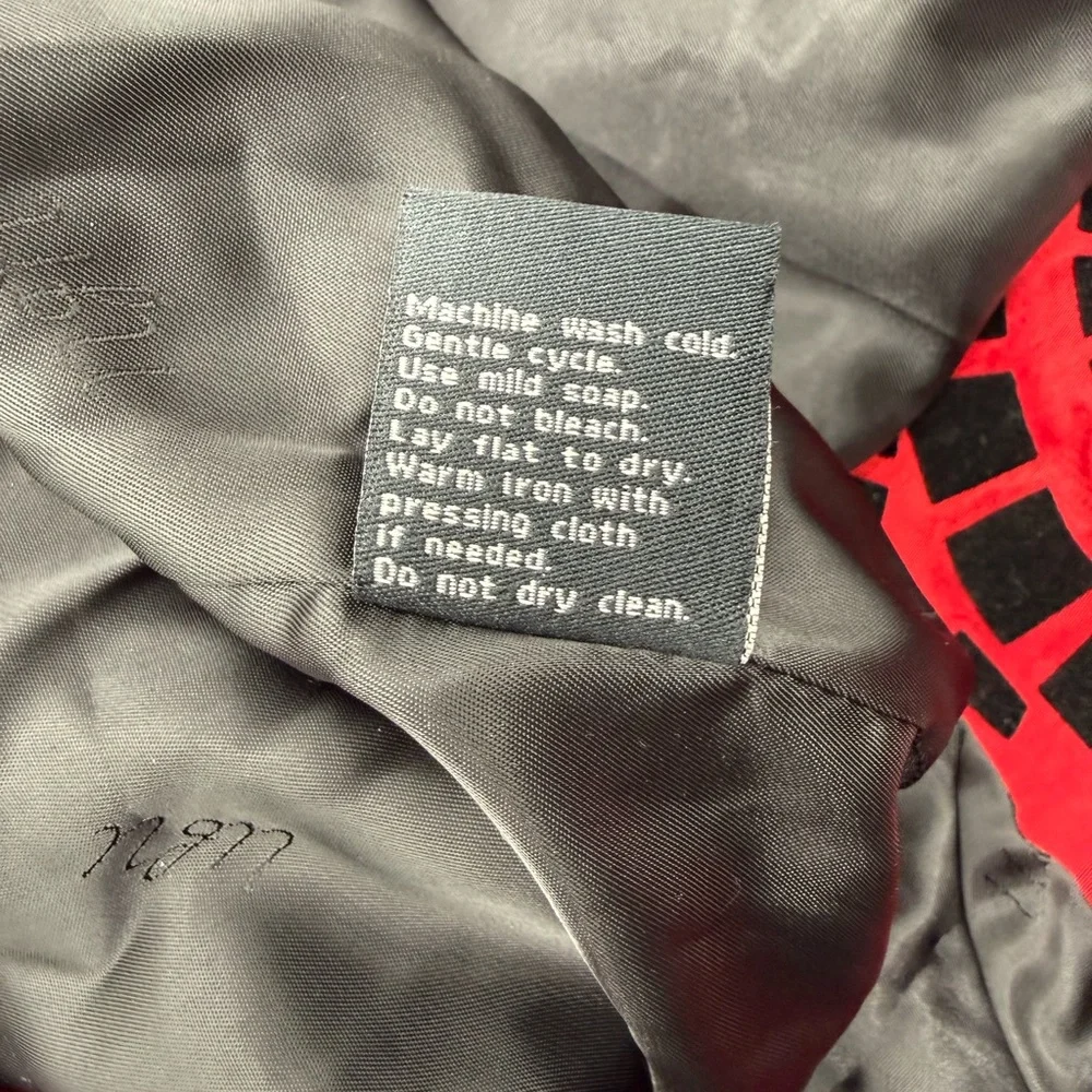 UBU Red Black Velvet Flocked Belted Statement Jacket Large - Picture 6 of 12